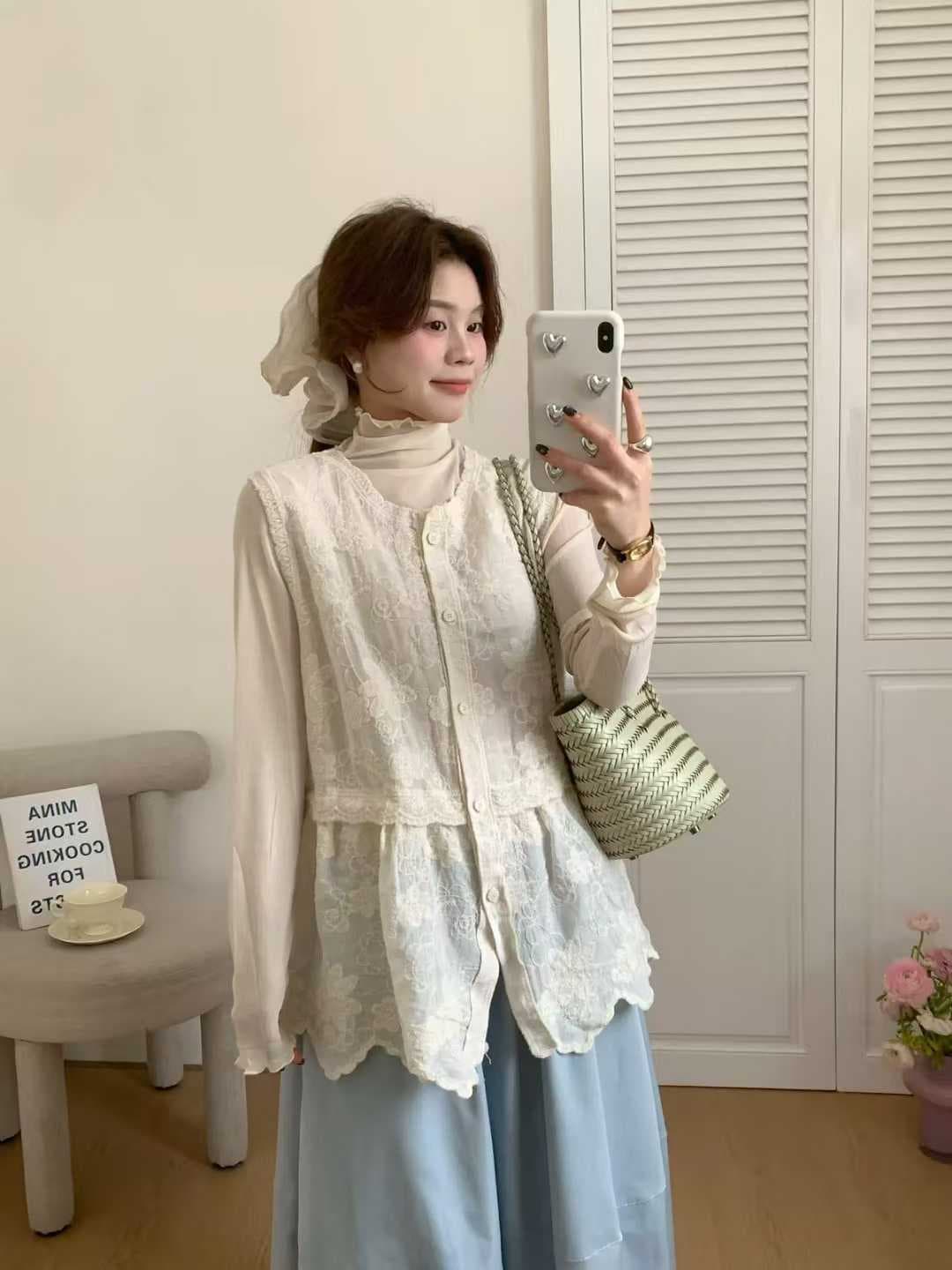 26 년 이른 봄 달콤함 센 부서 연령 감소 레이스 망사 무거운 작업 자수 여성 이른 봄 새로운 스택 착용 상세 이미지 4