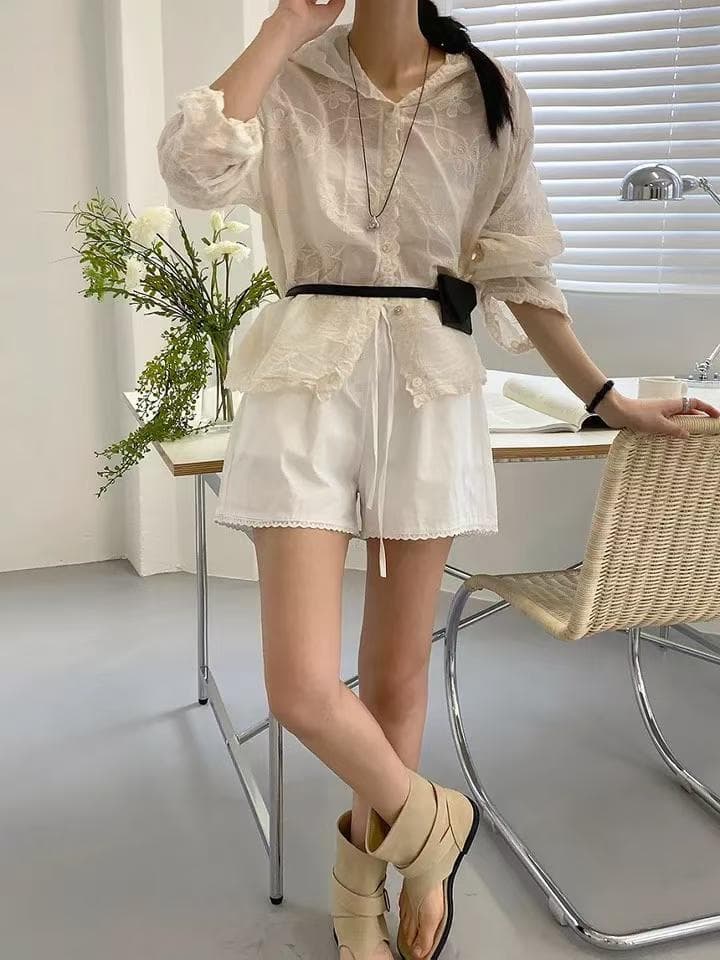 한 부서 레트로 레이스 자수 후드 자외선 차단 외투 여성 레저 다용도 디자인 센스 작은 대중 휴가 바람 셔츠 상세 이미지 13