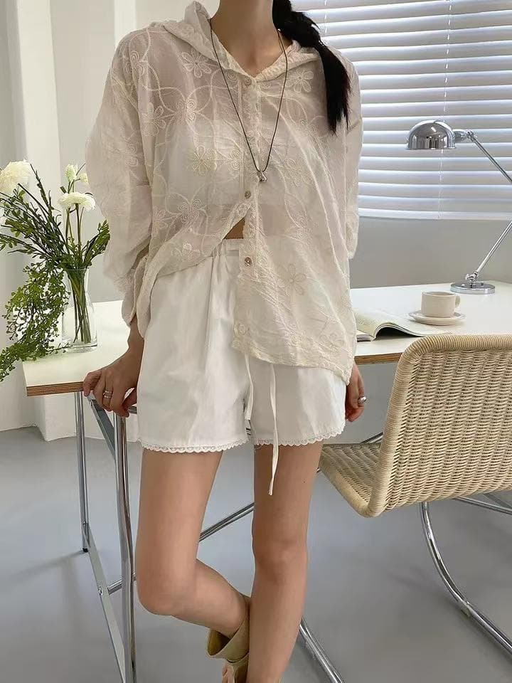 한 부서 레트로 레이스 자수 후드 자외선 차단 외투 여성 레저 다용도 디자인 센스 작은 대중 휴가 바람 셔츠 상세 이미지 17