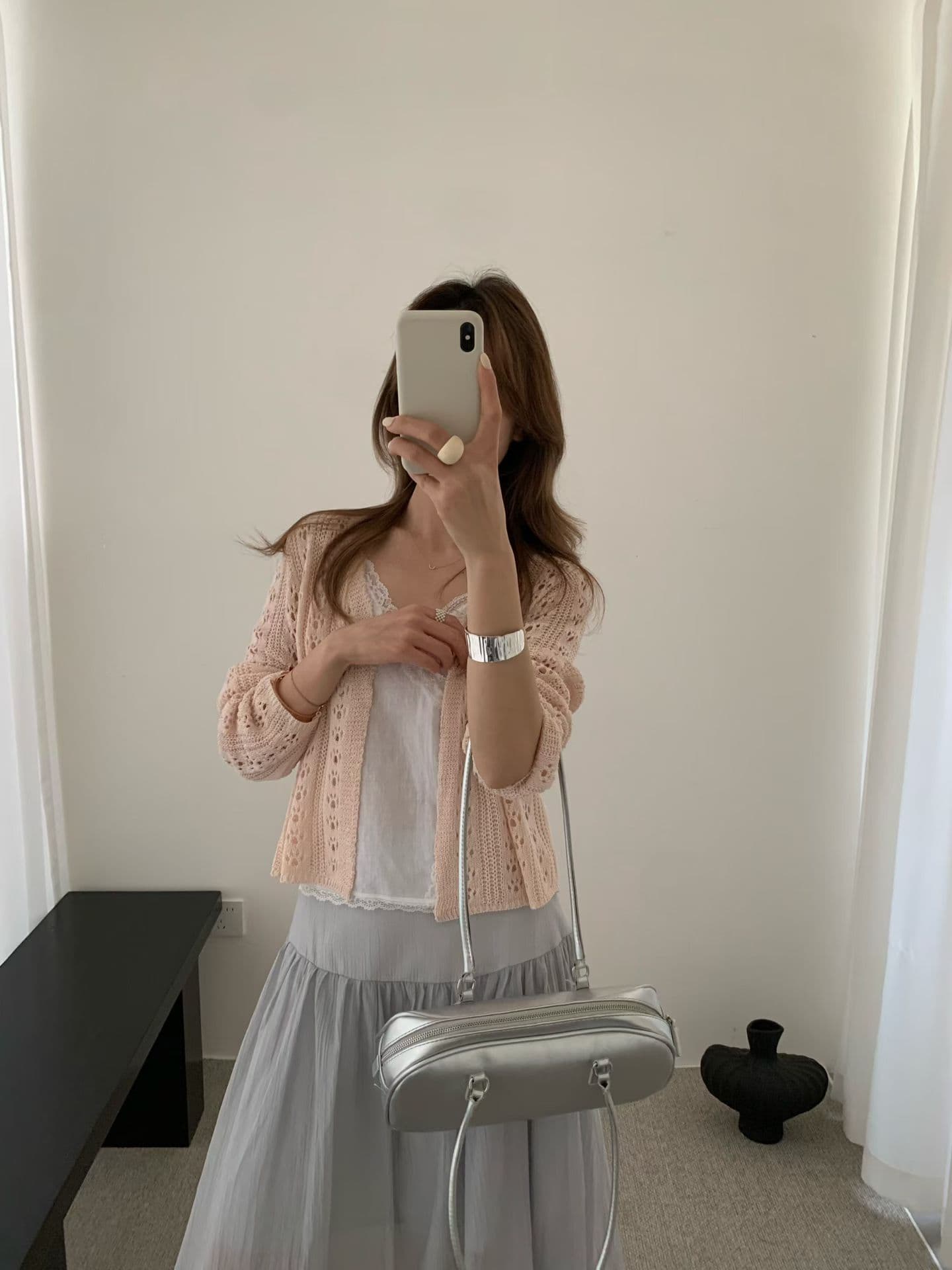 한국 동대문 새로운 단색 다용도 홀로우 아웃 니트 오픈 가디건 여성 휴가 바람 상세 이미지 1