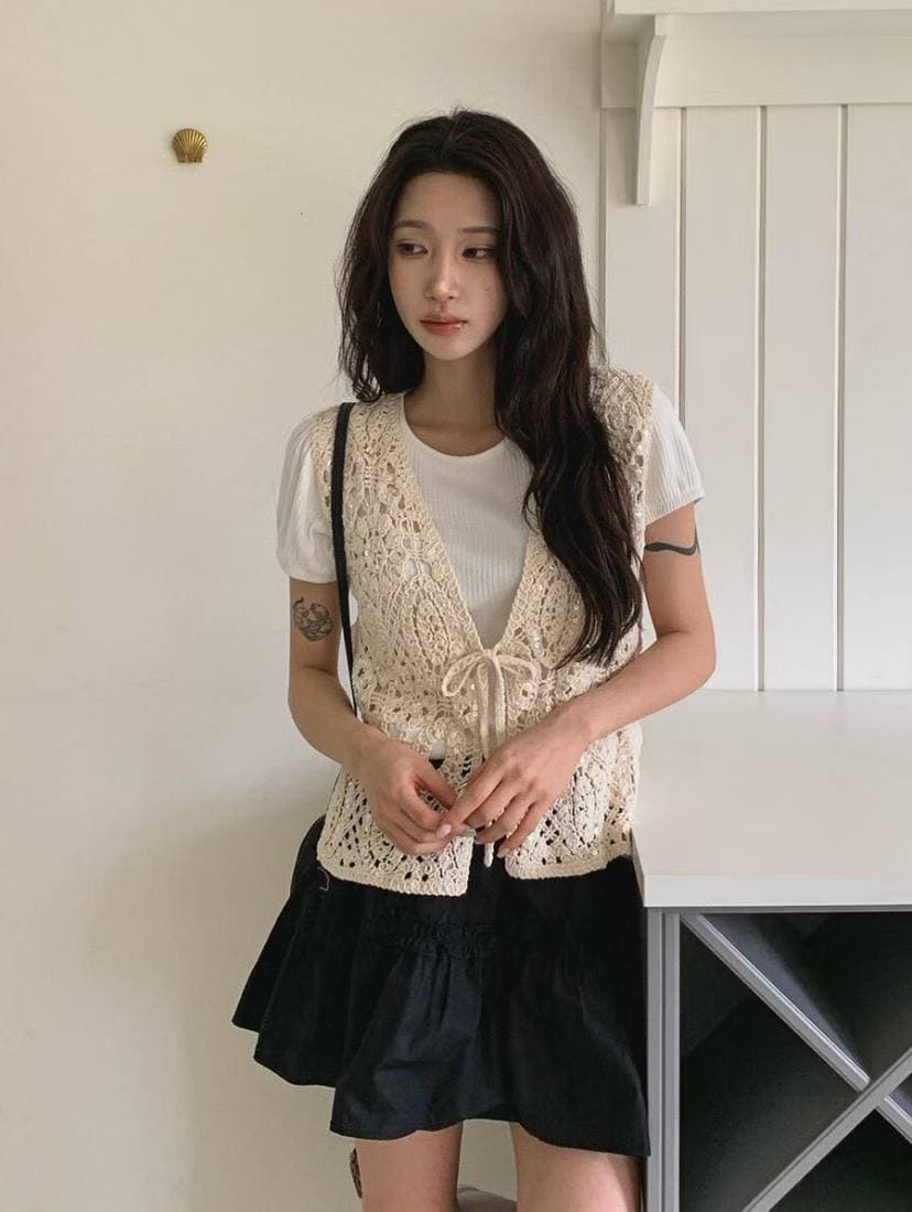 2026 여름 새로운 프랑스식 홀로우 아웃 자수 보헤미안 연령 감소 다용도 스팽글 오픈 가디건 베스트 외부 잡아라. 의류 상세 이미지 1