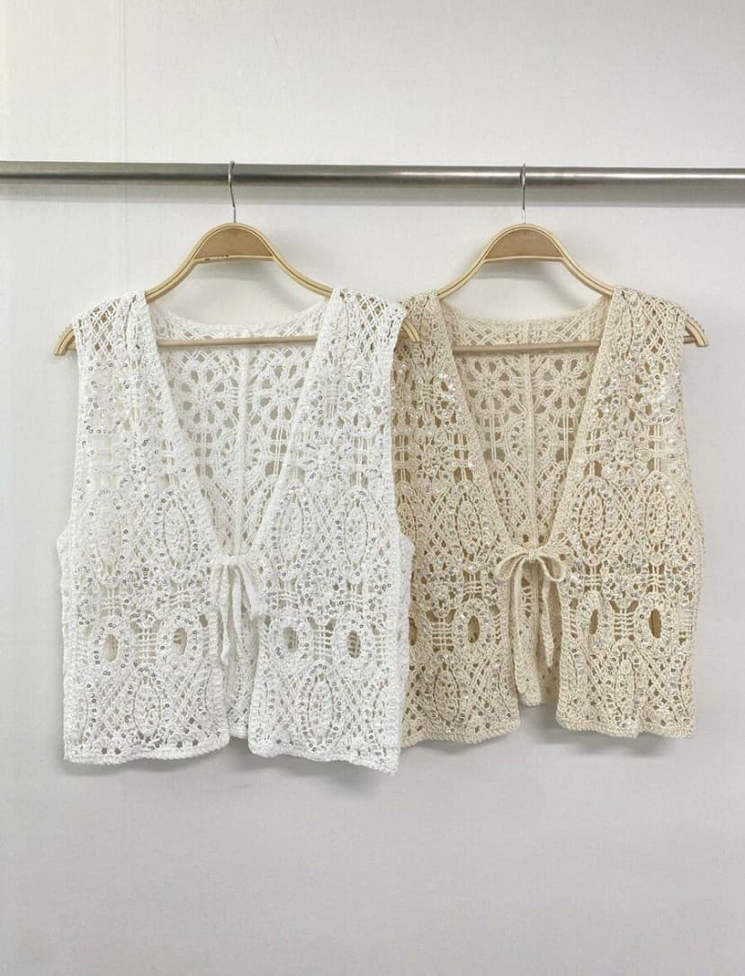 2026 여름 새로운 프랑스식 홀로우 아웃 자수 보헤미안 연령 감소 다용도 스팽글 오픈 가디건 베스트 외부 잡아라. 의류 상세 이미지 11