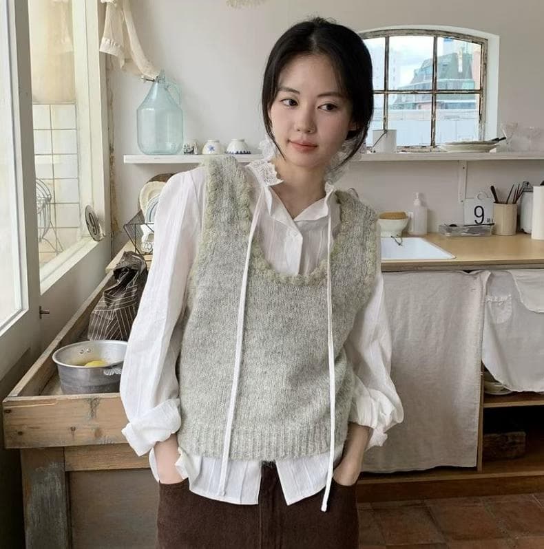 한 부서 달콤함 디자인 센스 품격 레트로 스택 착용 니트 조끼 여자 조끼 가을 겨울 2026 새로운 상세 이미지 8