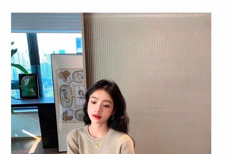 2025 출산 착용 가을 겨울 새로운 루즈핏 세련된 섹션 거품 소매 기본 스커트 스웨터 드레스 무릎 아래 롱 코트 드레스 상세 이미지 12