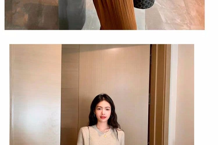 2025 출산 착용 가을 겨울 새로운 루즈핏 세련된 섹션 거품 소매 기본 스커트 스웨터 드레스 무릎 아래 롱 코트 드레스 상세 이미지 37