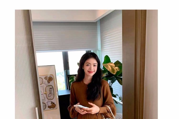 2025 출산 착용 가을 겨울 새로운 루즈핏 세련된 섹션 거품 소매 기본 스커트 스웨터 드레스 무릎 아래 롱 코트 드레스 상세 이미지 43