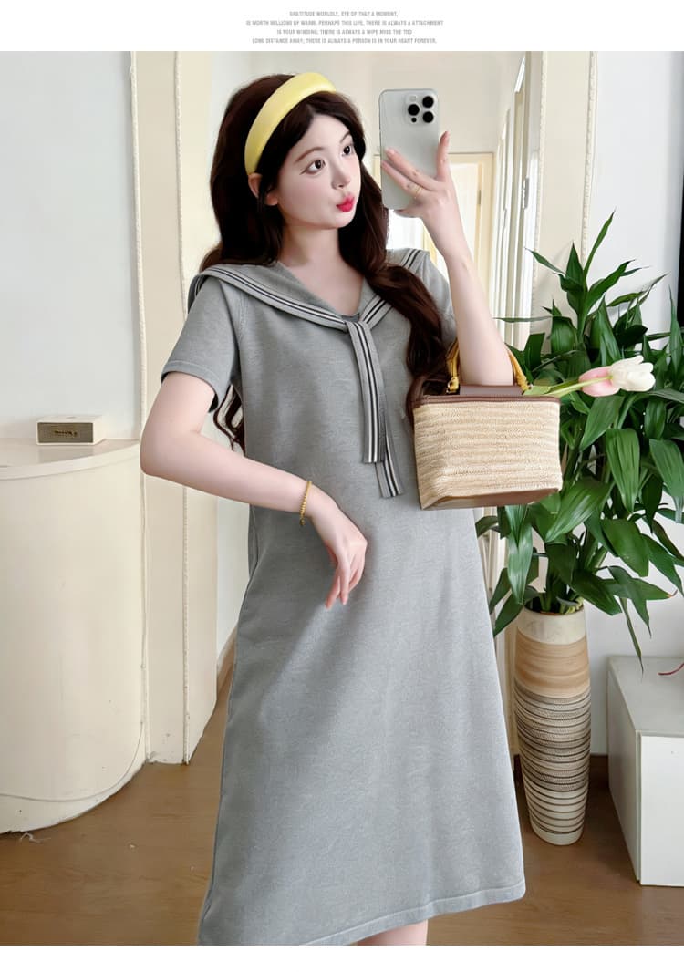 실사 2026 여름 새로운 패션 니트 숄 드레스 부드러운 품격 다용도 슬림해 보이는 임산부 롱 스커트 상세 이미지 18