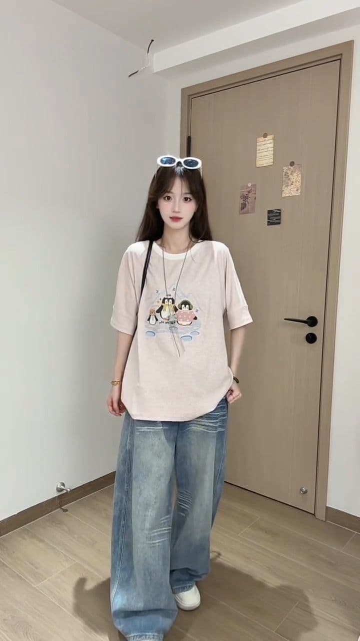2026 여름 새로운 출산 착용 자수 스트라이프 루즈핏 라운드 넥 맨위 빅 사이즈 다용도 여성 의류 티셔츠 상세 이미지 8