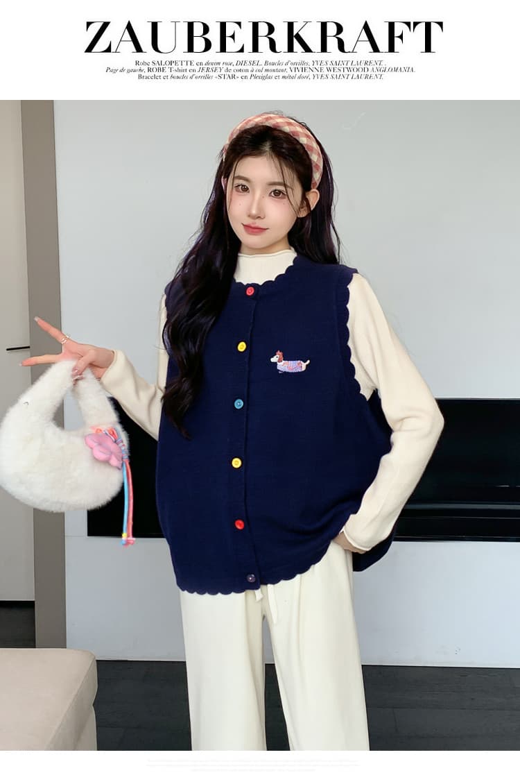 실사 지금 2026 봄 가을 새로운 한국 스타일 자수 루즈핏 베스트 단색 다용도 기본 셔츠 투피스 세트 상세 이미지 15