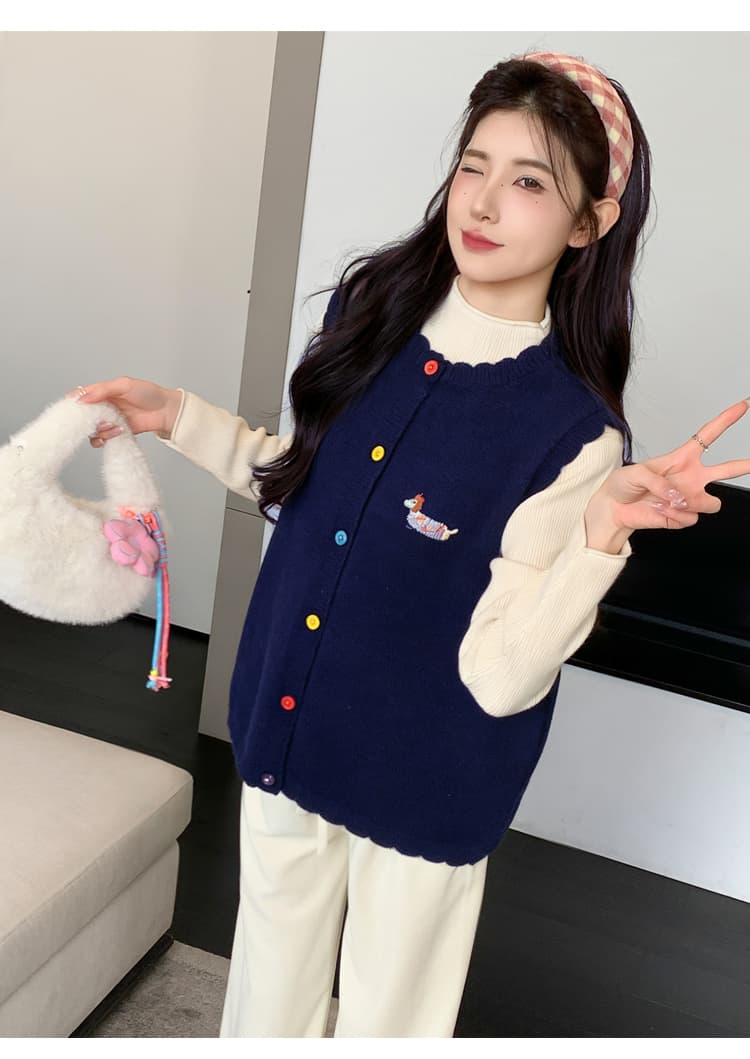 실사 지금 2026 봄 가을 새로운 한국 스타일 자수 루즈핏 베스트 단색 다용도 기본 셔츠 투피스 세트 상세 이미지 16
