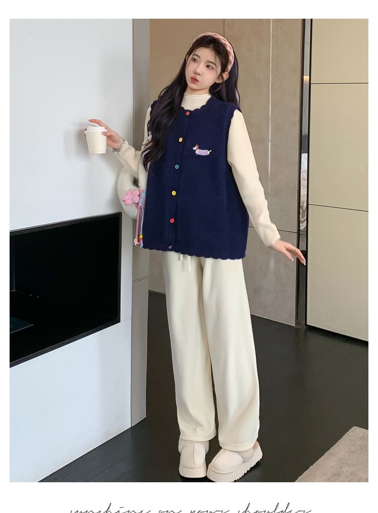 실사 지금 2026 봄 가을 새로운 한국 스타일 자수 루즈핏 베스트 단색 다용도 기본 셔츠 투피스 세트 상세 이미지 17