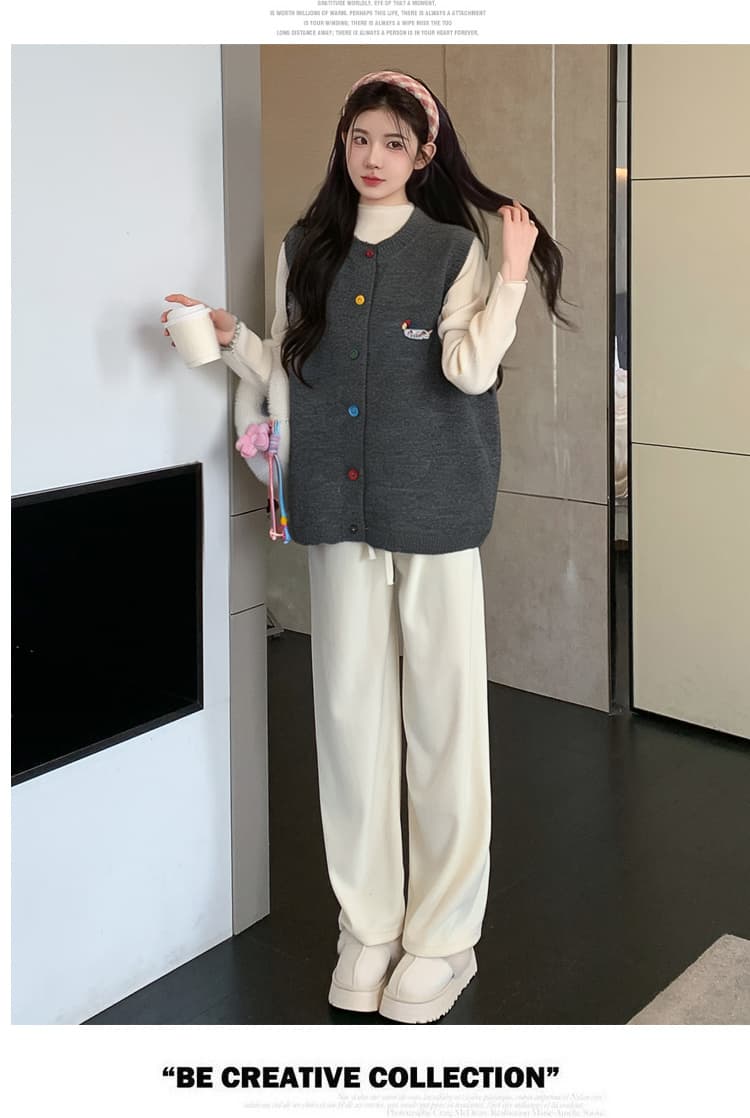 실사 지금 2026 봄 가을 새로운 한국 스타일 자수 루즈핏 베스트 단색 다용도 기본 셔츠 투피스 세트 상세 이미지 20