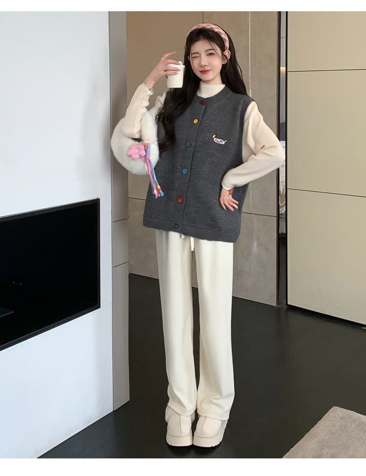 실사 지금 2026 봄 가을 새로운 한국 스타일 자수 루즈핏 베스트 단색 다용도 기본 셔츠 투피스 세트 상세 이미지 21