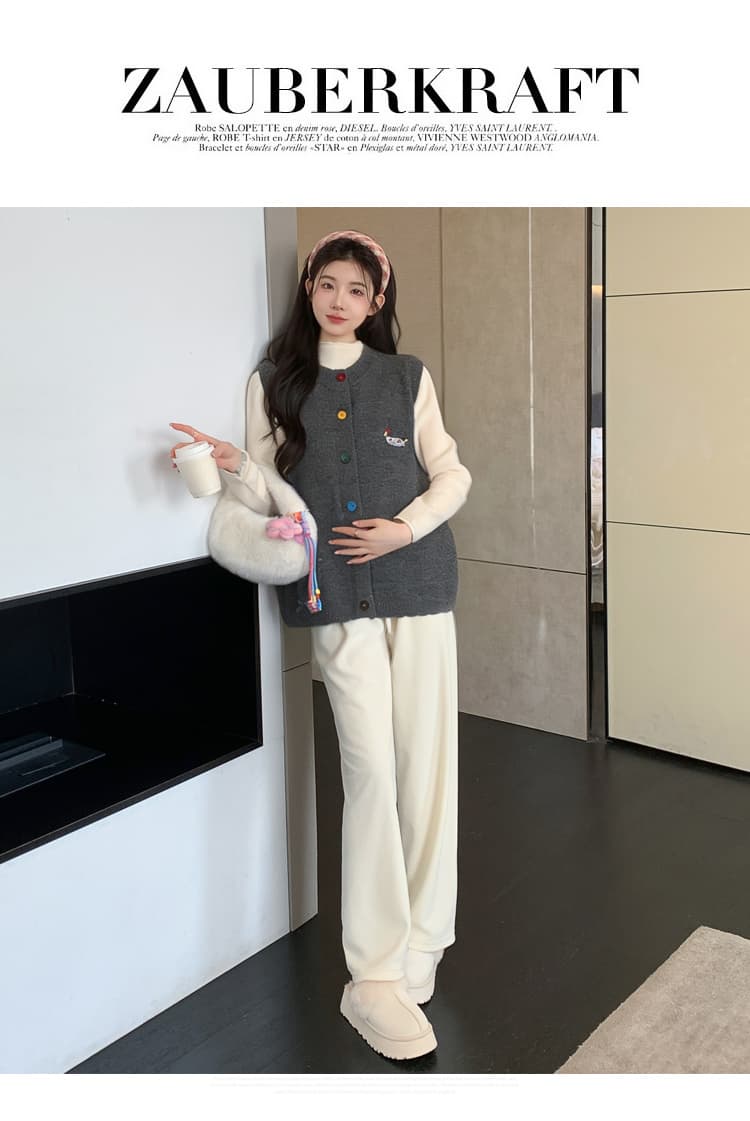 실사 지금 2026 봄 가을 새로운 한국 스타일 자수 루즈핏 베스트 단색 다용도 기본 셔츠 투피스 세트 상세 이미지 22