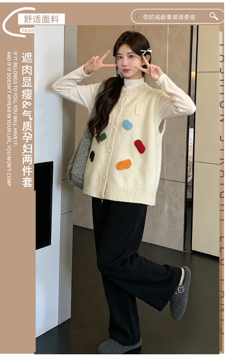 실사 2026 봄 가을 새로운 한국 스타일 자수 루즈핏 베스트 단색 다용도 기본 셔츠 투피스 세트 상세 이미지 1