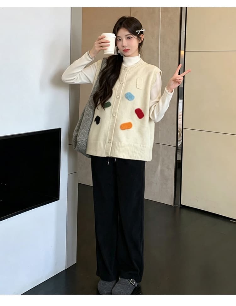 실사 2026 봄 가을 새로운 한국 스타일 자수 루즈핏 베스트 단색 다용도 기본 셔츠 투피스 세트 상세 이미지 21