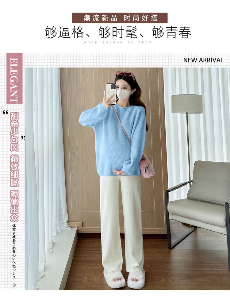 실사 2026 출산 착용 볼륨 측면 단색 스웨터 가을 겨울 새로운 캐주얼 루즈핏 슬림해 보이는 다용도 풀오버 맨위 상세 이미지 2