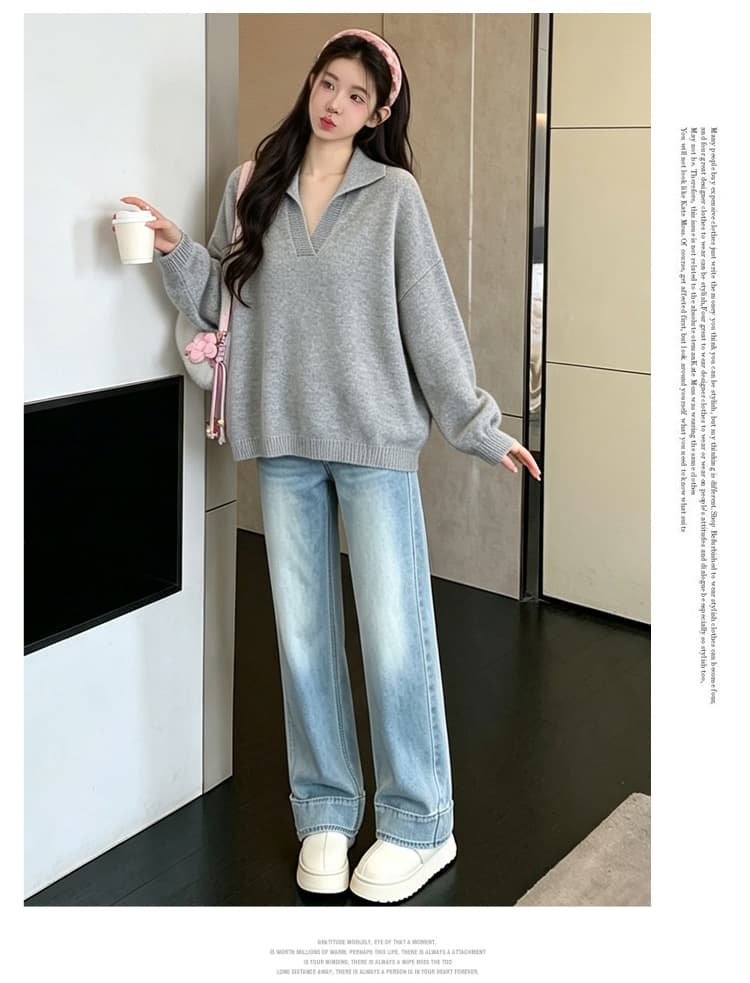 실사 2026 임산부 가을 새로운 긴팔 패션 폴로 칼라 V넥 캐주얼 루즈핏 티셔츠 임산부 바지 투피스 세트 상세 이미지 12