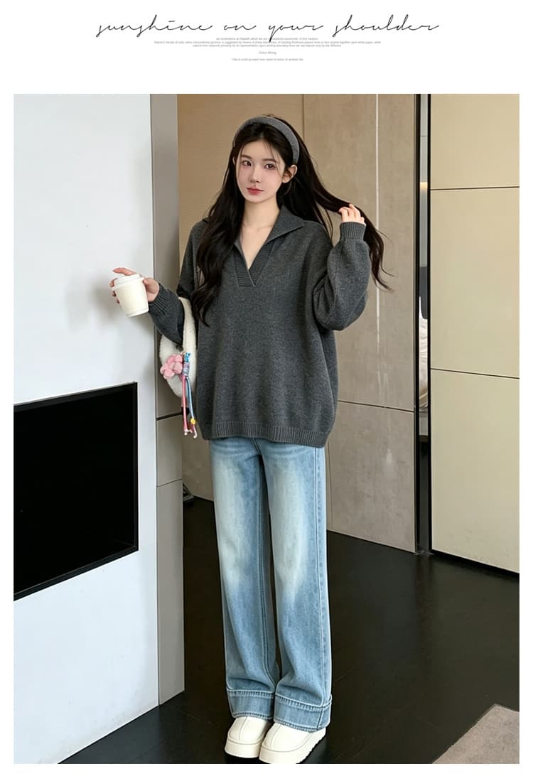 실사 2026 임산부 가을 새로운 긴팔 패션 폴로 칼라 V넥 캐주얼 루즈핏 티셔츠 임산부 바지 투피스 세트 상세 이미지 19