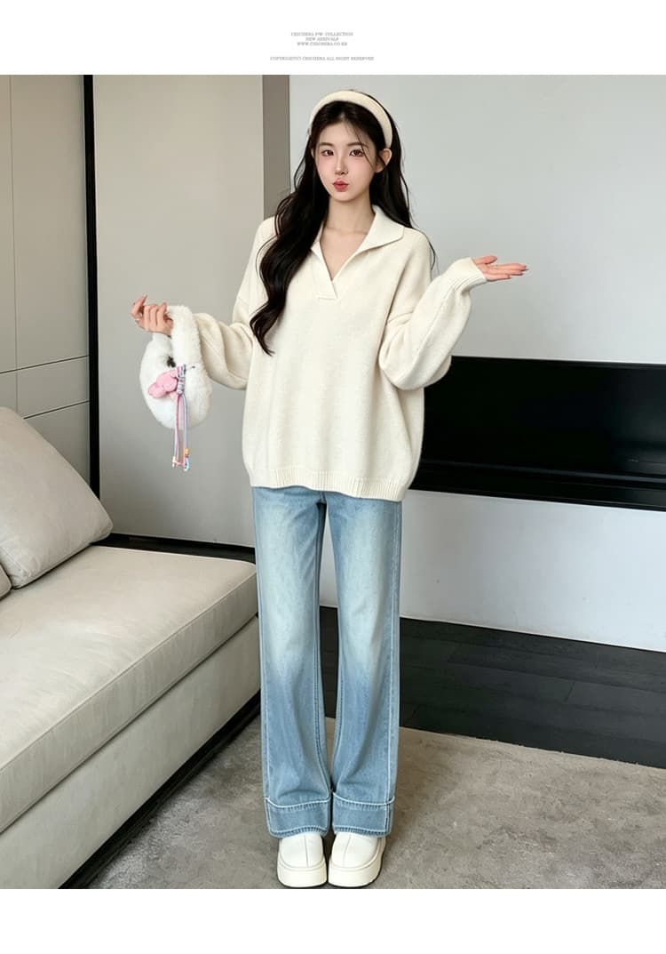 실사 2026 임산부 가을 새로운 긴팔 패션 폴로 칼라 V넥 캐주얼 루즈핏 티셔츠 임산부 바지 투피스 세트 상세 이미지 23