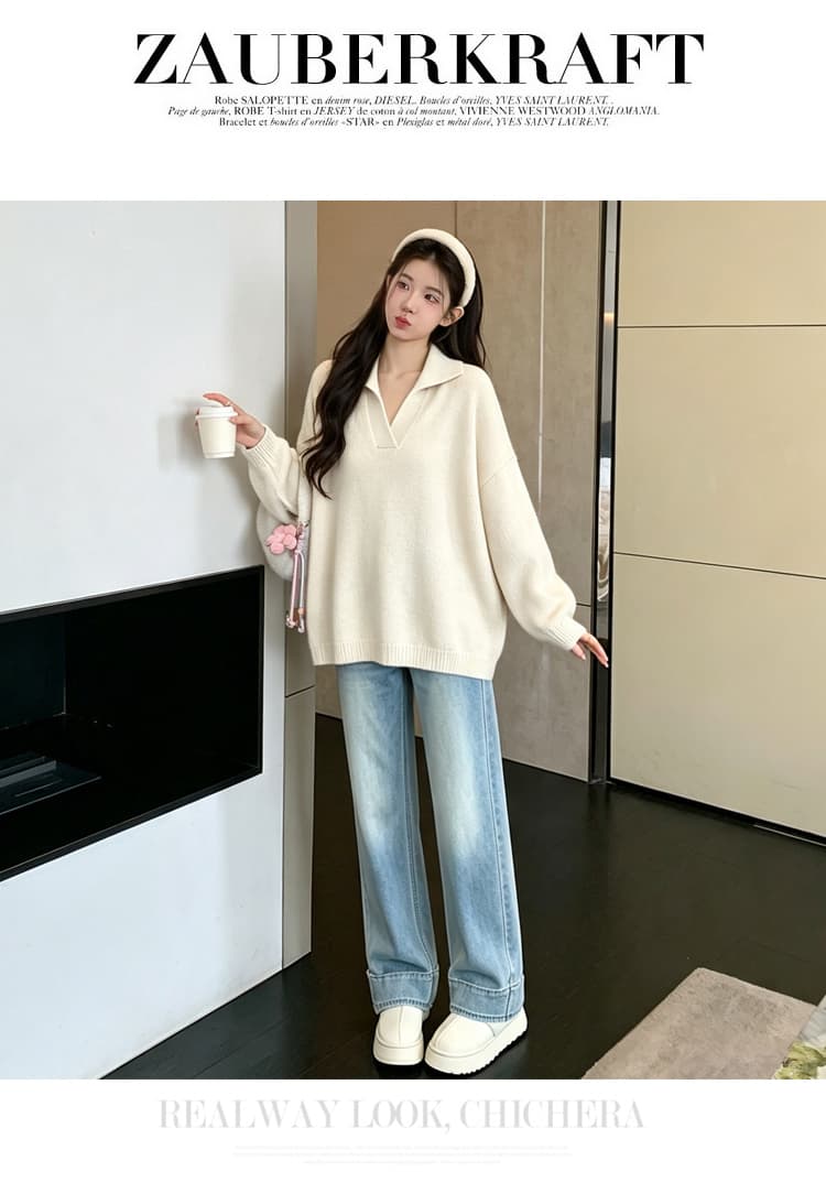 실사 2026 임산부 가을 새로운 긴팔 패션 폴로 칼라 V넥 캐주얼 루즈핏 티셔츠 임산부 바지 투피스 세트 상세 이미지 24