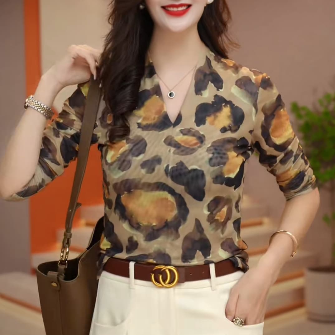 이중층 센스 피부 망사 긴팔 티셔츠 여성 몸매 가꾸기 기본 셔츠 봄 새로운 작은 대중 외국 가스 맨위 트렌디 이미지 3