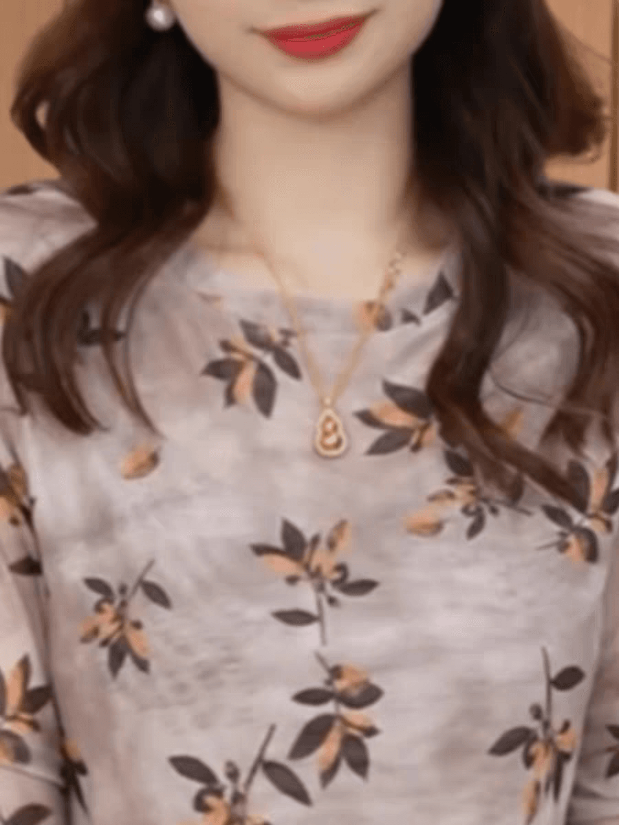 이중층 피부 망사 맨위 여성 의류 봄 가을 외국 가스 연령 감소 몸매 가꾸기 꽃무늬 작은 셔츠 만나는 티셔츠 이미지 5