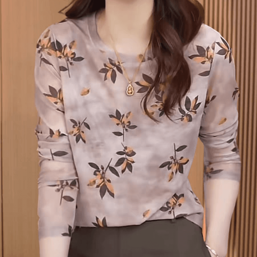 이중층 피부 망사 맨위 여성 의류 봄 가을 외국 가스 연령 감소 몸매 가꾸기 꽃무늬 작은 셔츠 만나는 티셔츠 상세 이미지 2