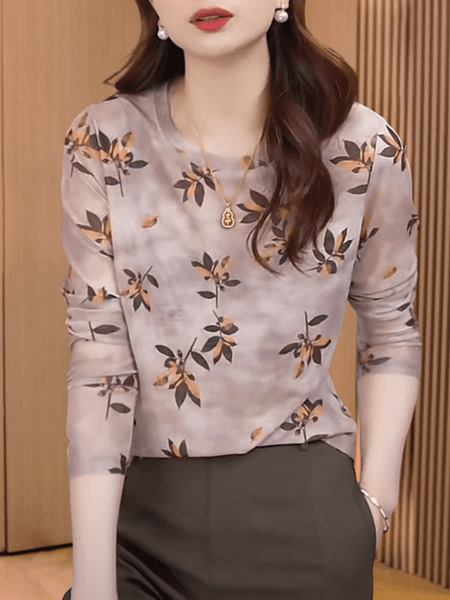 이중층 피부 망사 맨위 여성 의류 봄 가을 외국 가스 연령 감소 몸매 가꾸기 꽃무늬 작은 셔츠 만나는 티셔츠 상세 이미지 6