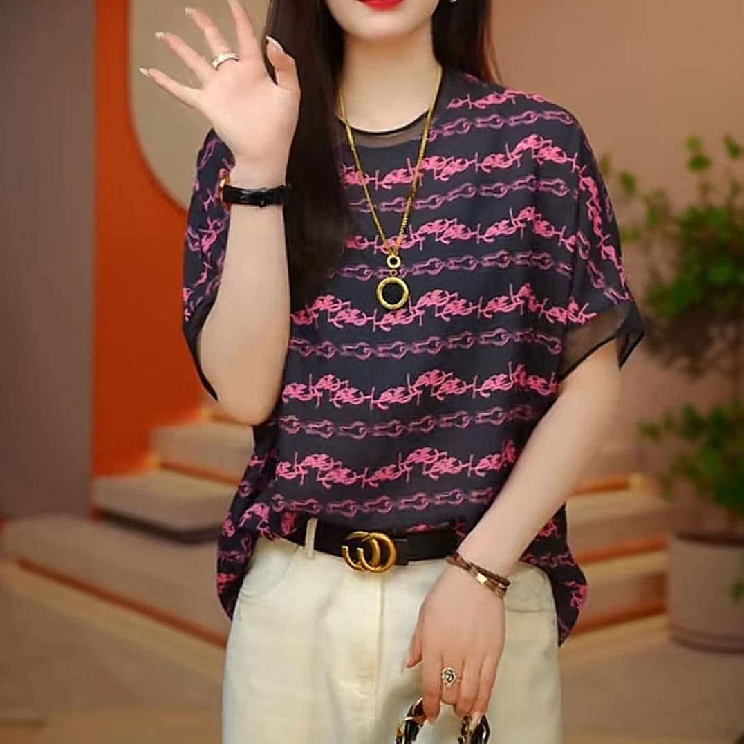 여름 고급 패션 외국 가스 다용도 슬림해 보이는 라운드 넥 기본 셔츠 새로운 루즈핏 캐주얼 반팔 티셔츠 여성 상세 이미지 4