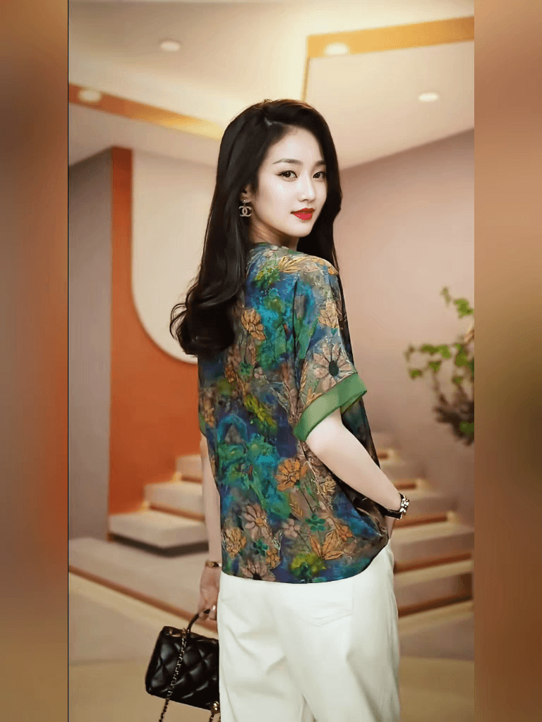 고급 센스 반팔 쉬폰 셔츠 여름 새로운 외국 가스 연령 감소 맨위 루즈핏 슬림해 보이는 표지 고기 티셔츠 여성 이미지 3