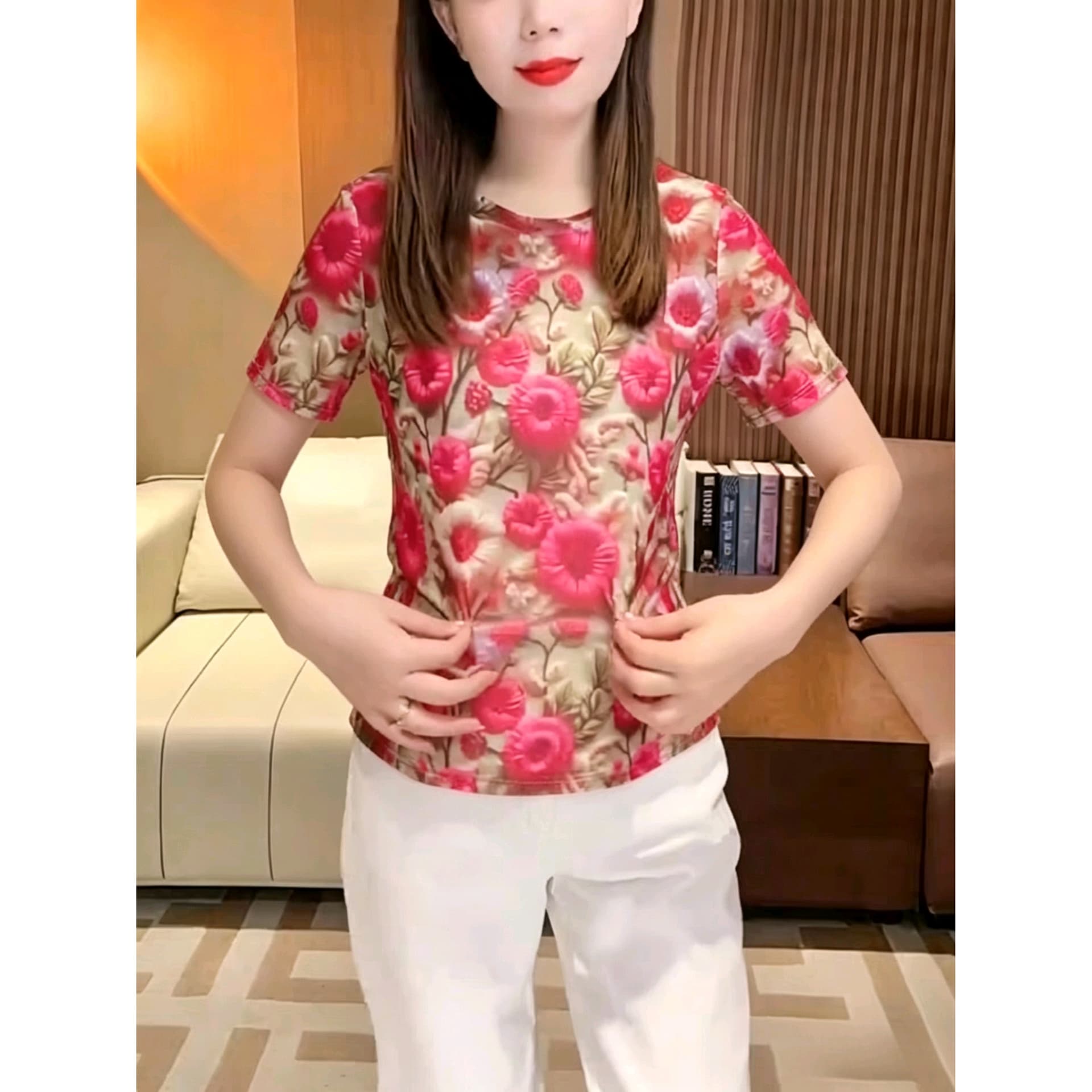 이중층 망사 여름 새로운 고급 센스 표지 고기 슬림해 보이는 패션 라운드 넥 다용도 프린트 반팔 맨위 이미지 5