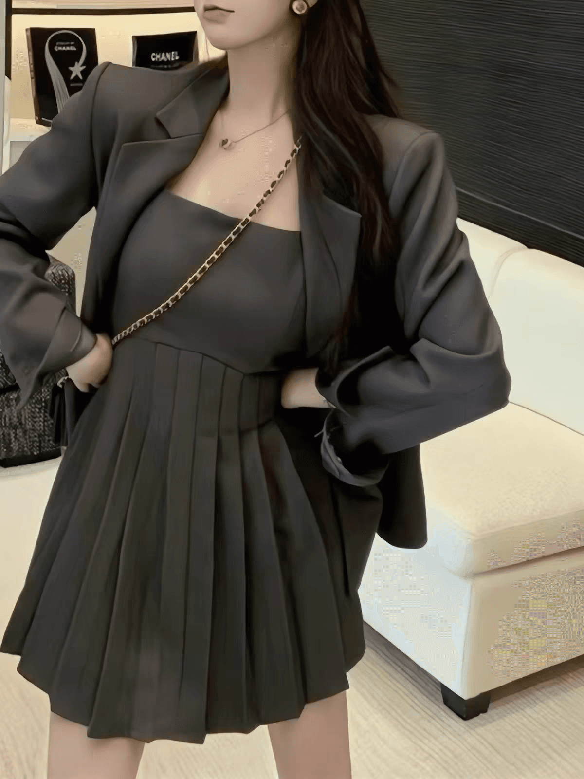 2026 레트로 한 부서 패션 고급 센스 정장 여성 다용도 블레이저 슬립 치마 투피스 세트 상세 이미지 5