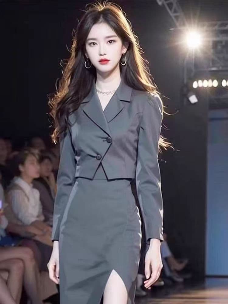 이른 가을 착용 가져 가라. 세트 2026 고유 한 아름다운 품격 고급 센스 작은 샤넬 스타일 회색 정장 세트 상세 이미지 2