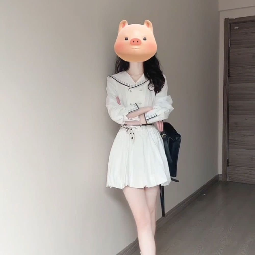 한 부서 패션 디자인 센스 작은 대중 해군 칼라 패치워크 드레스 여자 학생 여름 허리 수축 슬림해 보이는 꽃밭 치마 상세 이미지 1