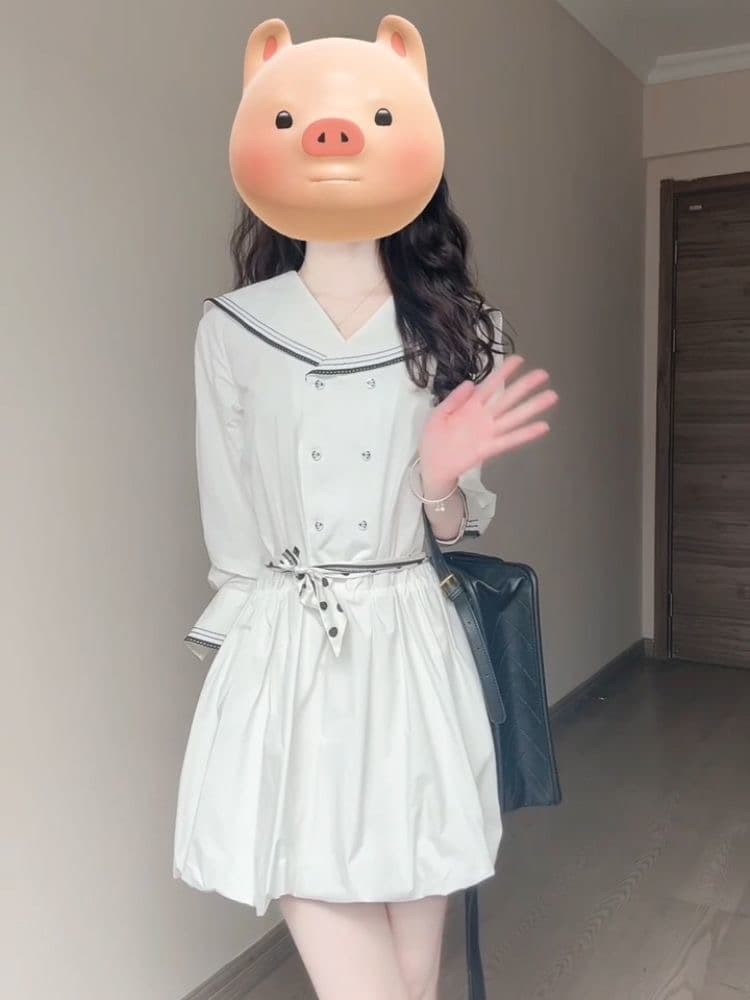 한 부서 패션 디자인 센스 작은 대중 해군 칼라 패치워크 드레스 여자 학생 여름 허리 수축 슬림해 보이는 꽃밭 치마 상세 이미지 4