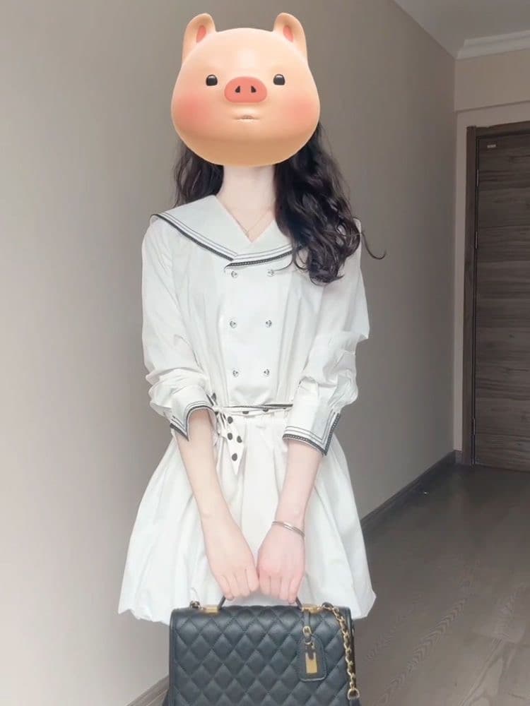 한 부서 패션 디자인 센스 작은 대중 해군 칼라 패치워크 드레스 여자 학생 여름 허리 수축 슬림해 보이는 꽃밭 치마 상세 이미지 5