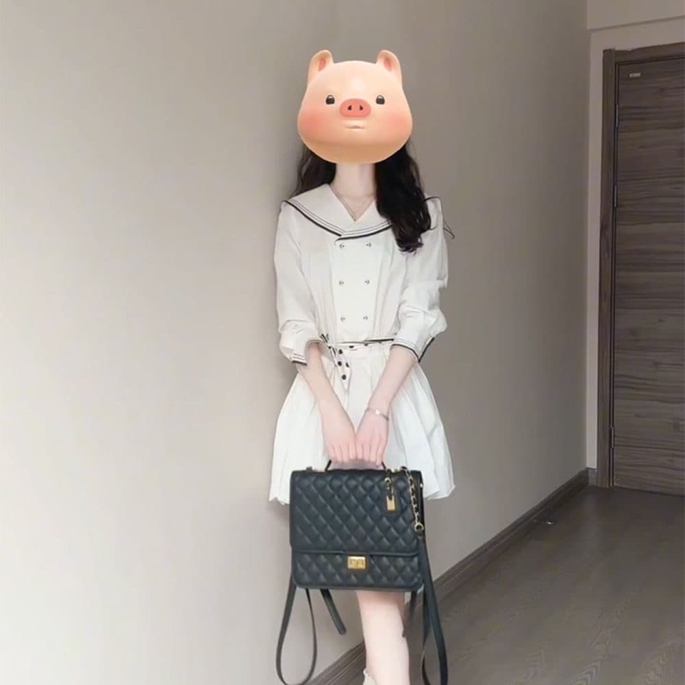 한 부서 패션 디자인 센스 작은 대중 해군 칼라 패치워크 드레스 여자 학생 여름 허리 수축 슬림해 보이는 꽃밭 치마 상세 이미지 7