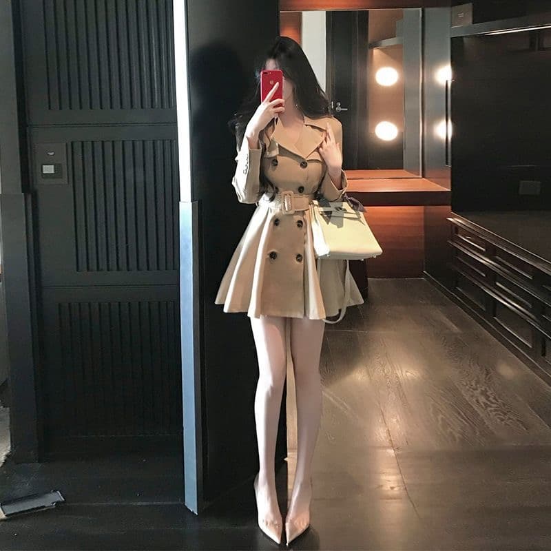 카키 색 바람막이 여성 코트 봄 가을 작은 키 허리 수축 폴로 칼라 블레이저 한국 스타일 캐주얼 품격 코트 상세 이미지 2