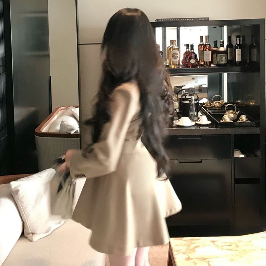 카키 색 바람막이 여성 코트 봄 가을 작은 키 허리 수축 폴로 칼라 블레이저 한국 스타일 캐주얼 품격 코트 상세 이미지 5