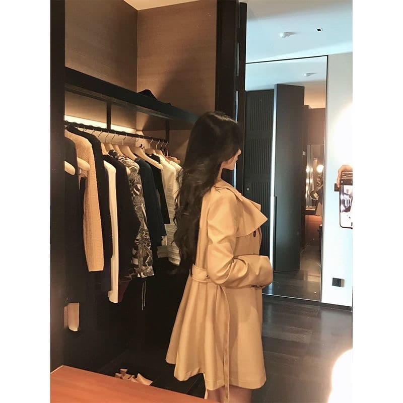 카키 색 바람막이 여성 코트 봄 가을 작은 키 허리 수축 폴로 칼라 블레이저 한국 스타일 캐주얼 품격 코트 상세 이미지 8