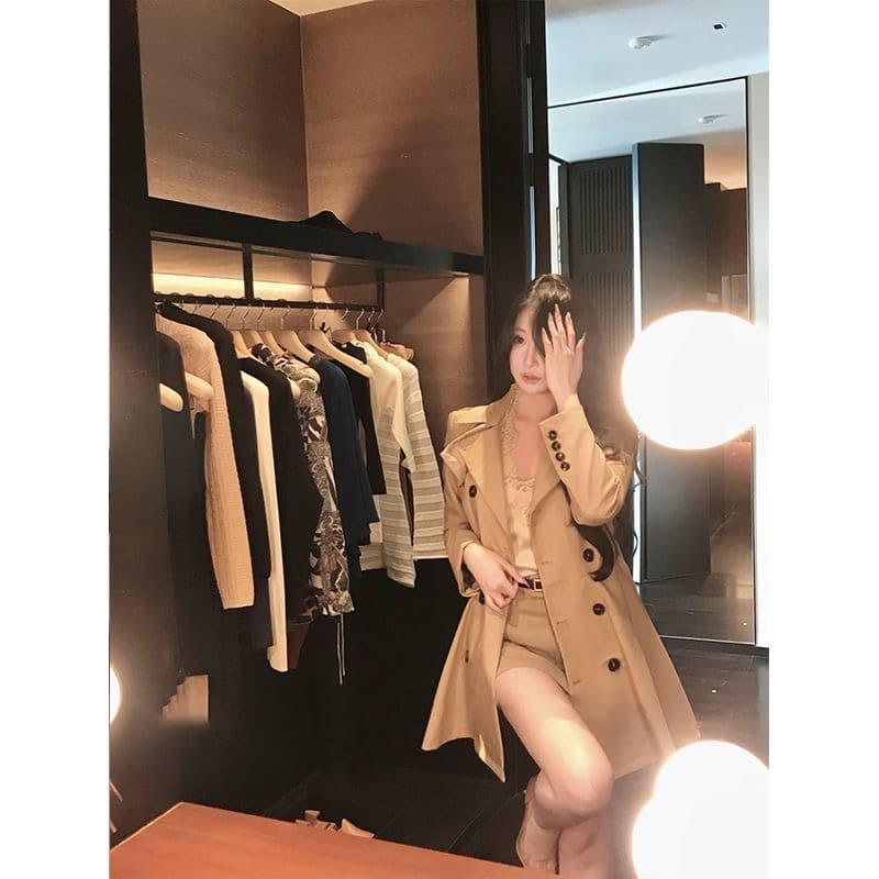 카키 색 바람막이 여성 코트 봄 가을 작은 키 허리 수축 폴로 칼라 블레이저 한국 스타일 캐주얼 품격 코트 상세 이미지 9