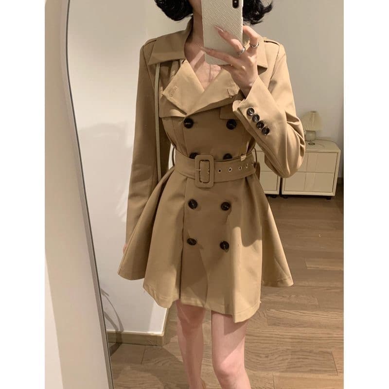 카키 색 바람막이 여성 코트 봄 가을 작은 키 허리 수축 폴로 칼라 블레이저 한국 스타일 캐주얼 품격 코트 상세 이미지 1
