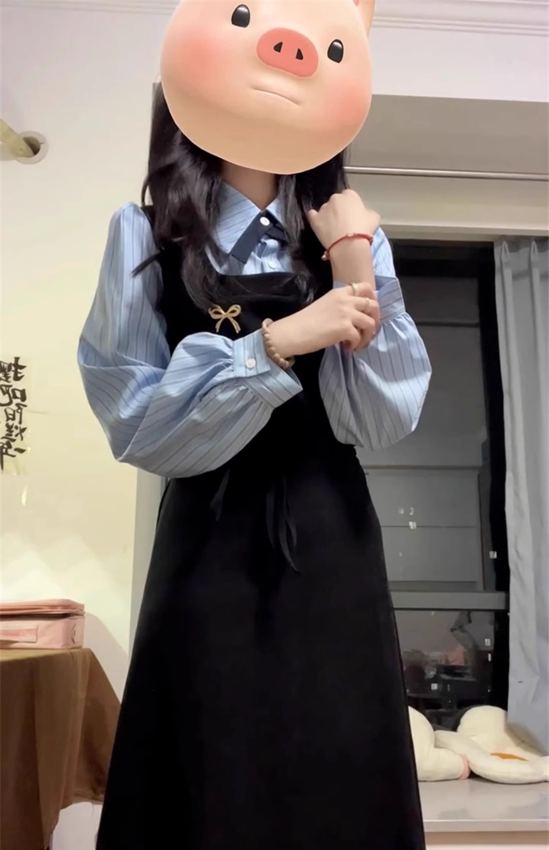 한국 스타일 학원 스타일 페이크 레이어드 드레스 여성 의류 가을 새로운 차 휴식 디자인 센스 POLO 칼라 허리 수축 중간 길이 스커트 상세 이미지 7