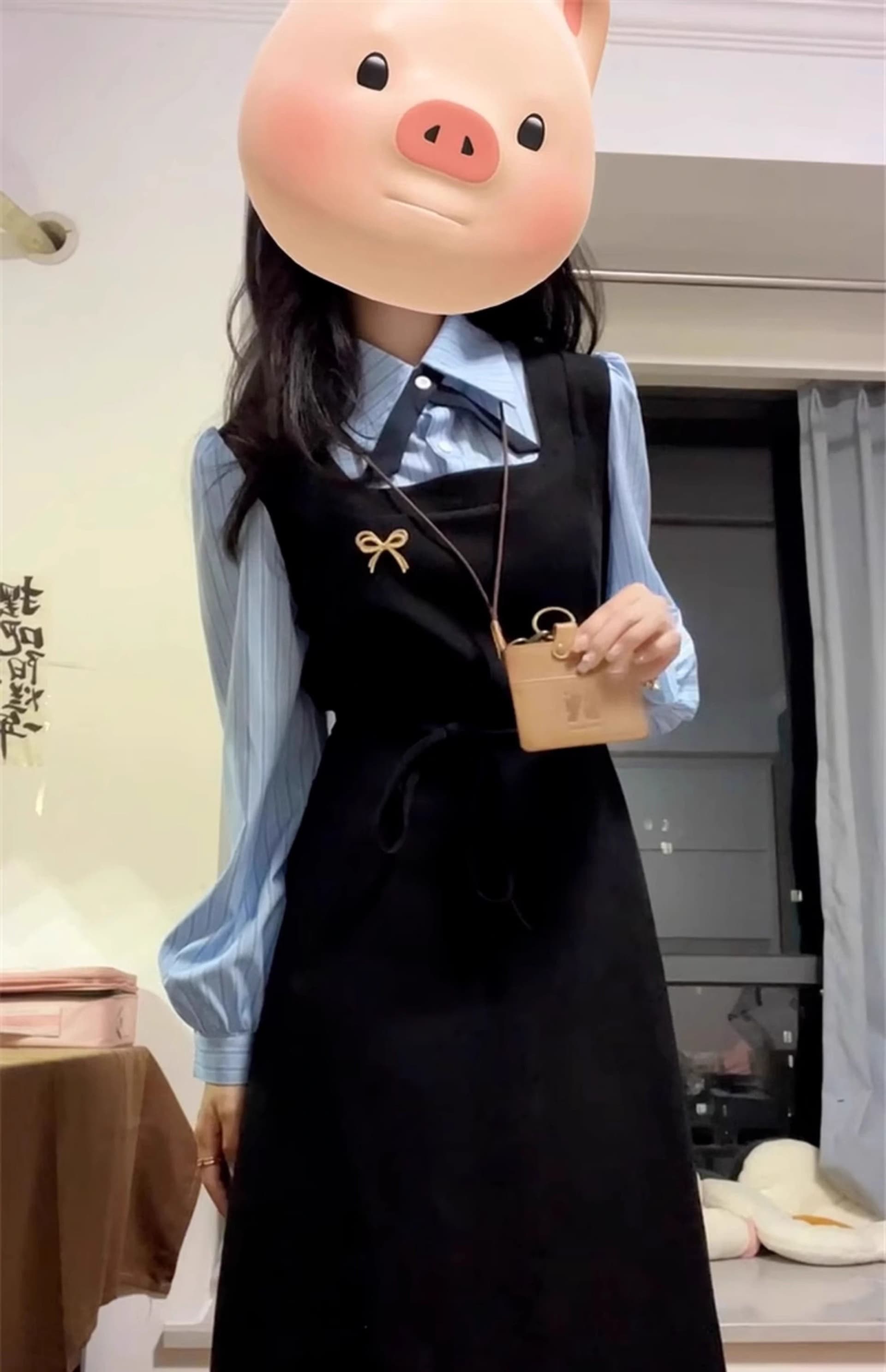 한국 스타일 학원 스타일 페이크 레이어드 드레스 여성 의류 가을 새로운 차 휴식 디자인 센스 POLO 칼라 허리 수축 중간 길이 스커트 상세 이미지 9