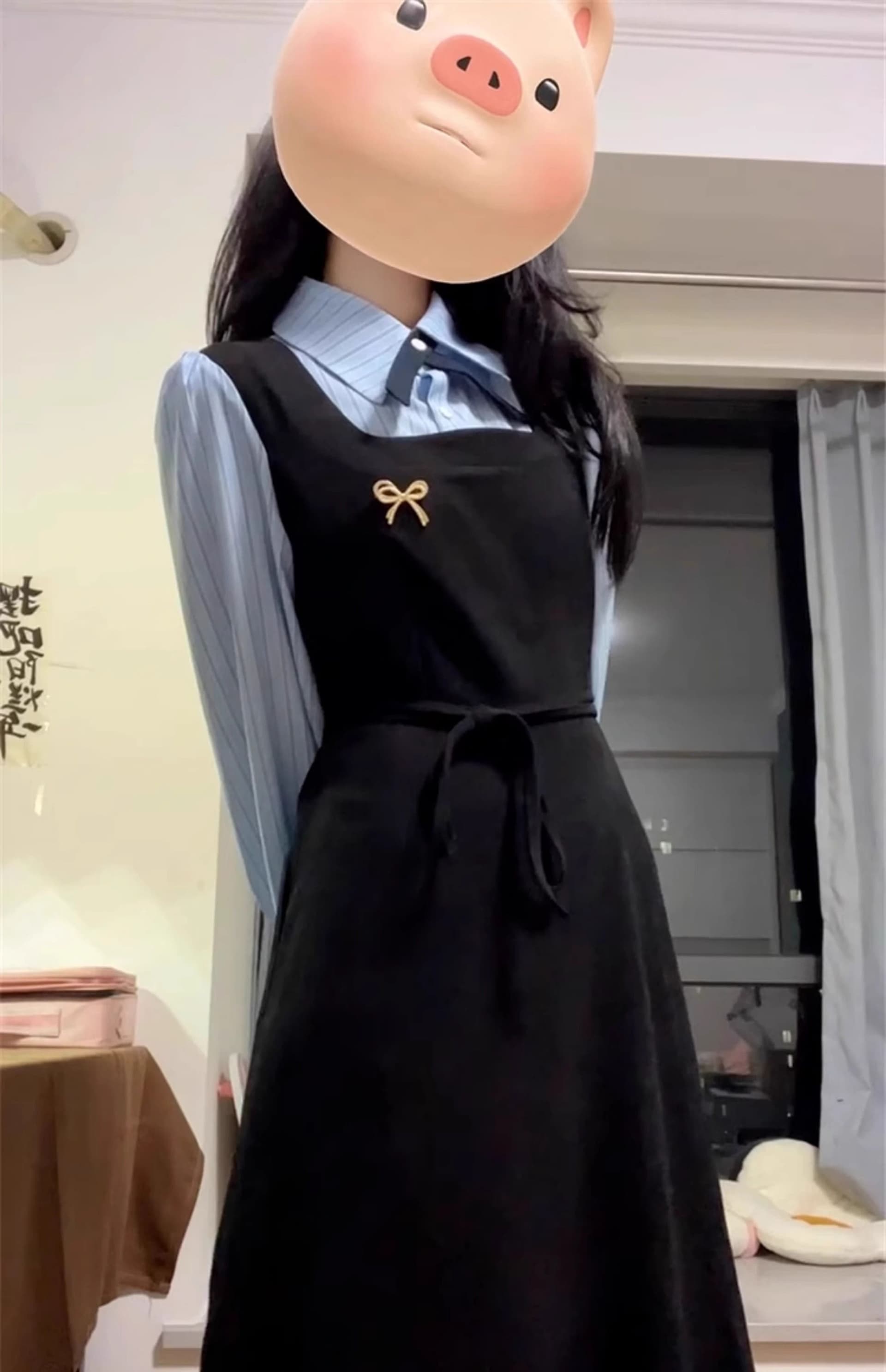한국 스타일 학원 스타일 페이크 레이어드 드레스 여성 의류 가을 새로운 차 휴식 디자인 센스 POLO 칼라 허리 수축 중간 길이 스커트 상세 이미지 13