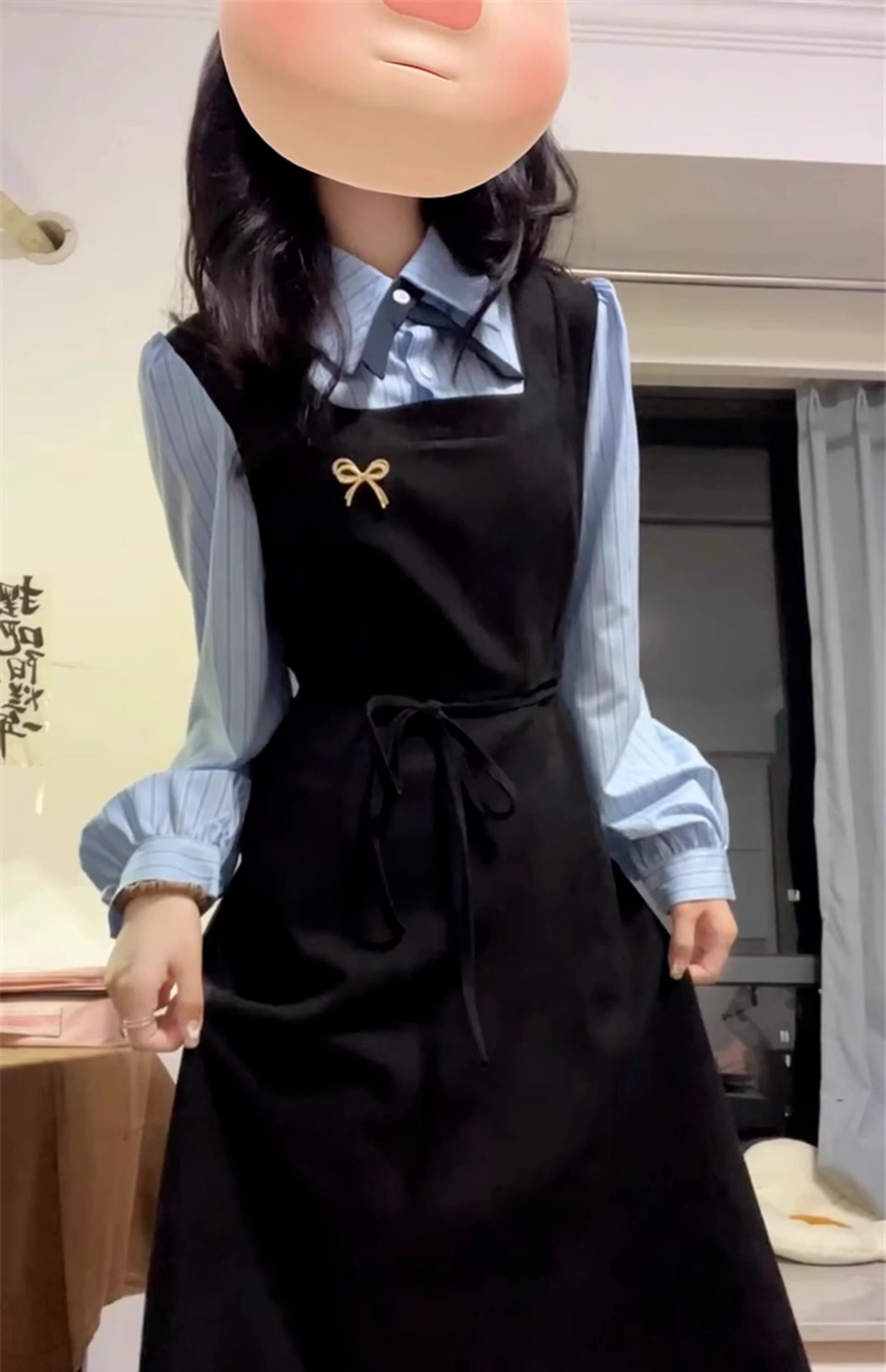 한국 스타일 학원 스타일 페이크 레이어드 드레스 여성 의류 가을 새로운 차 휴식 디자인 센스 POLO 칼라 허리 수축 중간 길이 스커트 상세 이미지 15