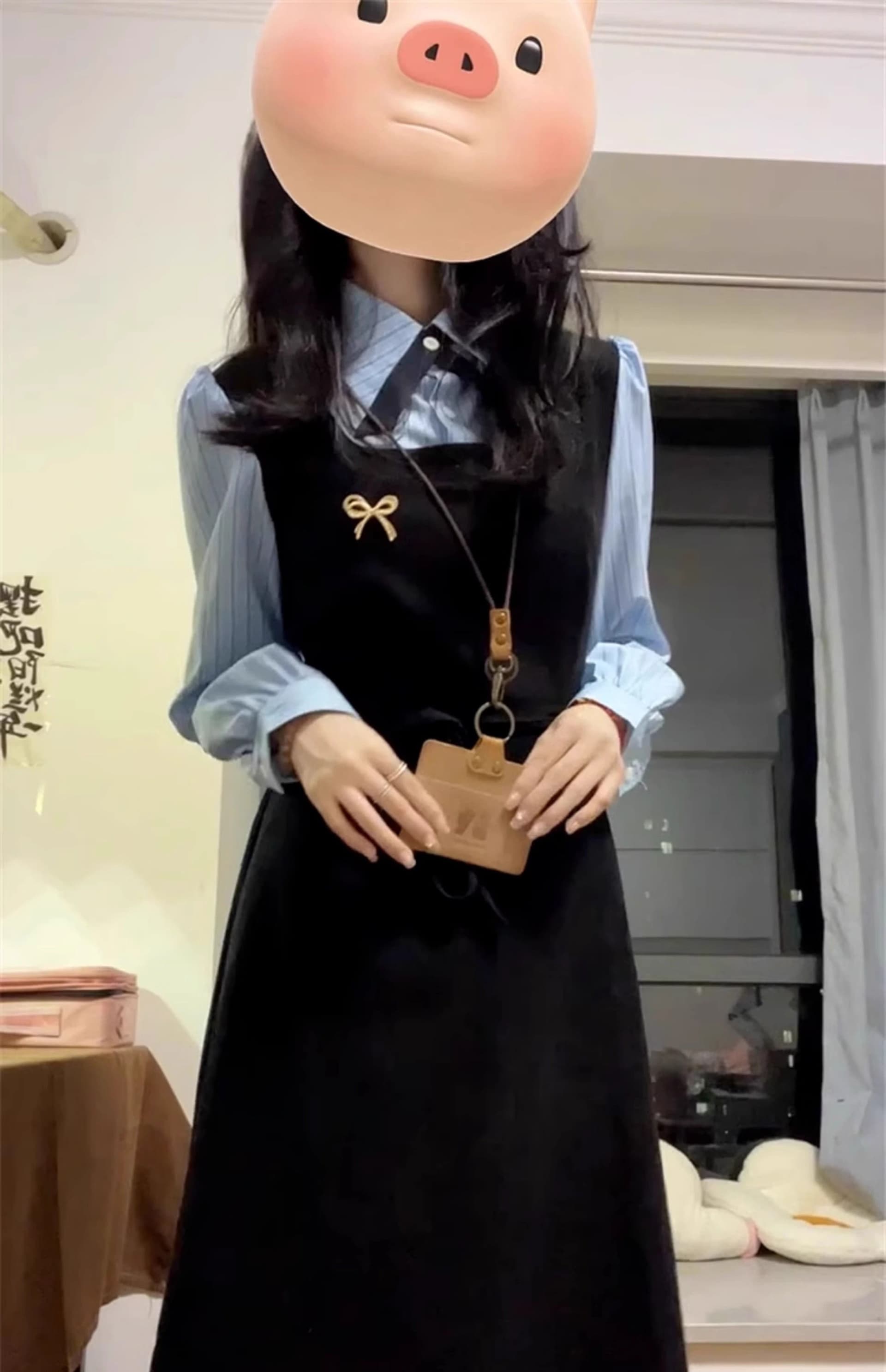 한국 스타일 학원 스타일 페이크 레이어드 드레스 여성 의류 가을 새로운 차 휴식 디자인 센스 POLO 칼라 허리 수축 중간 길이 스커트 상세 이미지 17