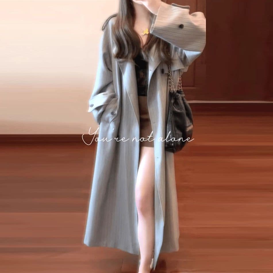 2026 가을 새로운 중간 길이 외국 가스 영국식 바람막이 여성 작은 키 한 부서 ins 블레이저 트렌디 이미지 4