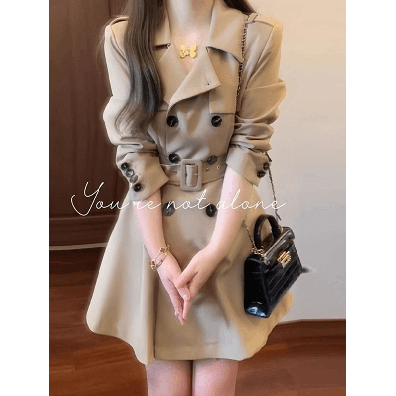 카키 색 바람막이 여성 코트 봄 가을 작은 키 허리 수축 폴로 칼라 블레이저 한국 스타일 캐주얼 품격 코트 이미지 3
